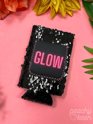 GLOW on Black Sequin Slim Can Cooler