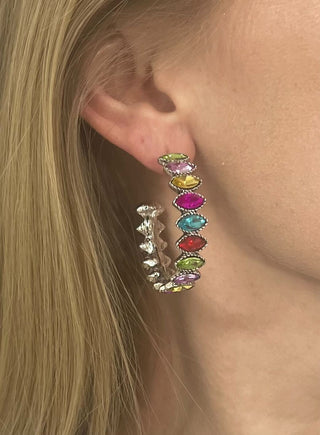 Keep It Stunning Multicolor Rhinestone Silver Hoops