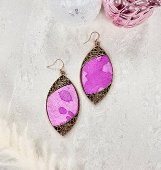 Gold Scroll and Fuchsia Drop Earrings