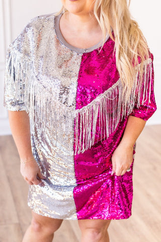 Putting On A Show Sequin Dress With Fringe