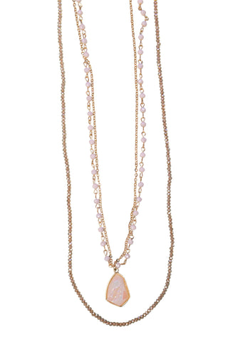 Cheers To Forever Iridescent Stone Pendant Pastel Pink Layered Necklace