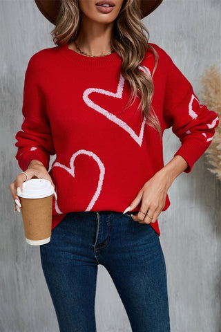 Angel Wings Heart Dropped Shoulder Long Sleeve Sweater - A Roese Boutique