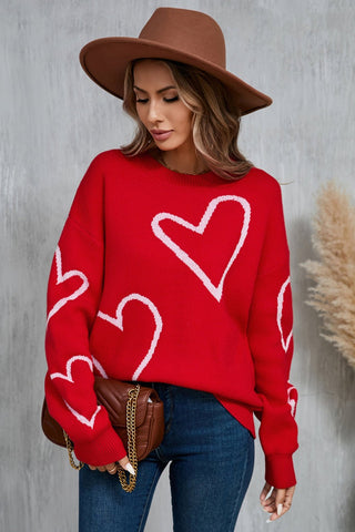 Angel Wings Heart Dropped Shoulder Long Sleeve Sweater - A Roese Boutique