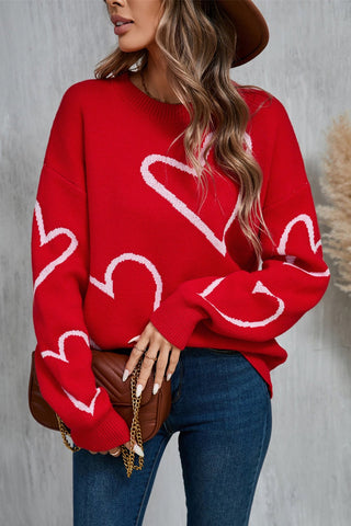 Angel Wings Heart Dropped Shoulder Long Sleeve Sweater - A Roese Boutique