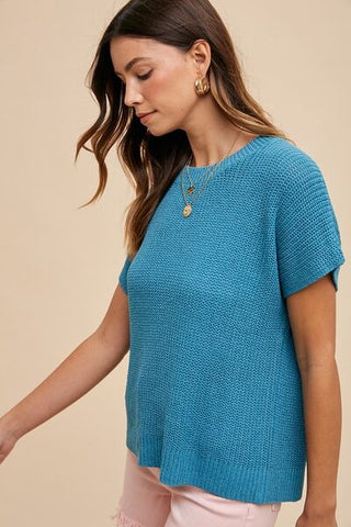 Annie Wear Round Neck Short Sleeve Sweater - A Roese Boutique