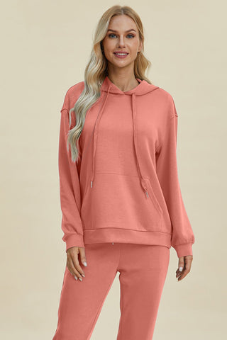 Basic Bae Full Size Air Scuba Drawstring Long Sleeve Hoodie with Kangaroo Pocket - A Roese Boutique