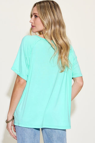 Basic Bae Full Size Bamboo Slit V-Neck Short Sleeve T-Shirt - A Roese Boutique