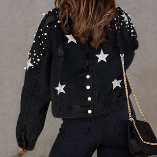 Bead Detail Denim Jacket - A Roese Boutique