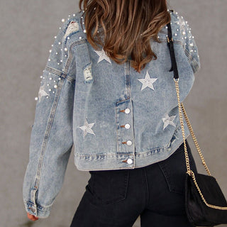 Bead Detail Denim Jacket - A Roese Boutique