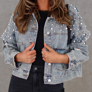 Bead Detail Denim Jacket - A Roese Boutique