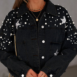 Bead Detail Denim Jacket - A Roese Boutique