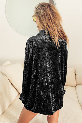 BiBi Button Up Long Sleeve Velvet Shirt - A Roese Boutique