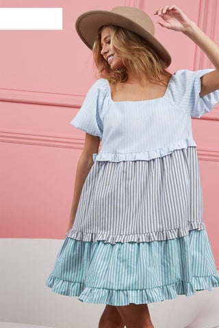 BiBi Striped Ruffle Tiered Mini Dress - A Roese Boutique