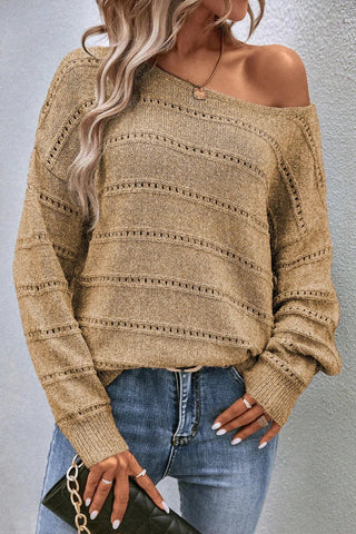 Boat Neck Dropped Shoulder Sweater - A Roese Boutique