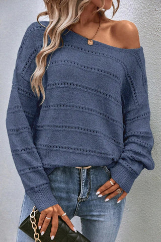 Boat Neck Dropped Shoulder Sweater - A Roese Boutique