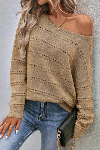 Boat Neck Dropped Shoulder Sweater - A Roese Boutique