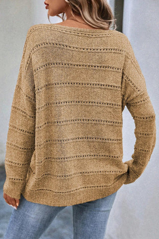 Boat Neck Dropped Shoulder Sweater - A Roese Boutique