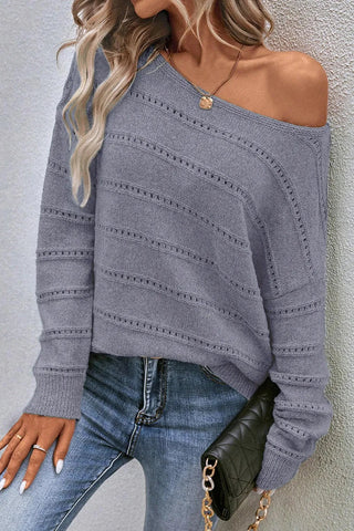 Boat Neck Dropped Shoulder Sweater - A Roese Boutique