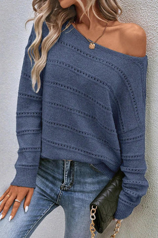 Boat Neck Dropped Shoulder Sweater - A Roese Boutique