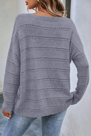 Boat Neck Dropped Shoulder Sweater - A Roese Boutique