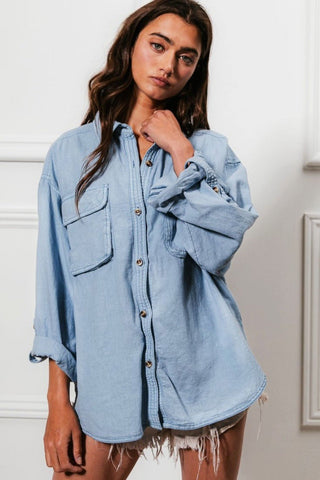 Button Down Stitch Detail with Chest Pockets - A Roese Boutique