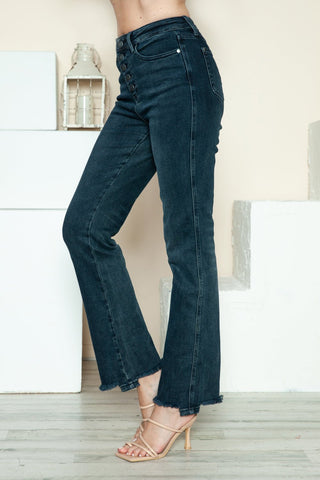 Button Fly Hem Destroy Straight Jeans by Judy Blue - A Roese Boutique