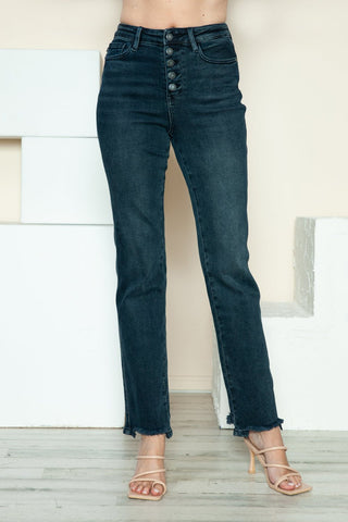 Button Fly Hem Destroy Straight Jeans by Judy Blue - A Roese Boutique