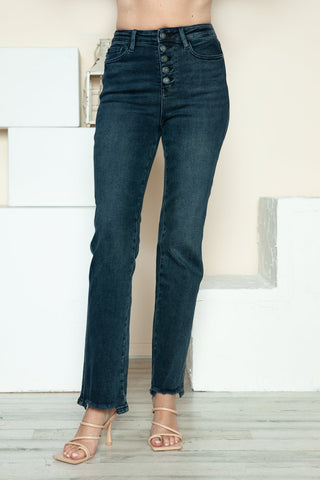 Button Fly Hem Destroy Straight Jeans by Judy Blue - A Roese Boutique