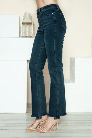 Button Fly Hem Destroy Straight Jeans by Judy Blue - A Roese Boutique