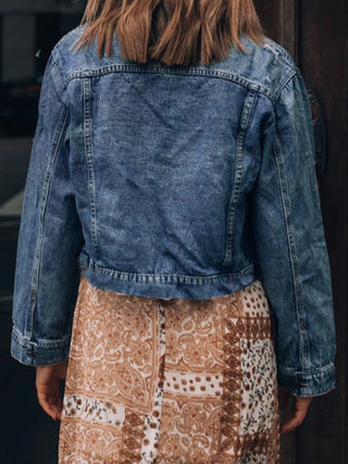 Button Up Collared Neck Distressed Denim Jacket - A Roese Boutique