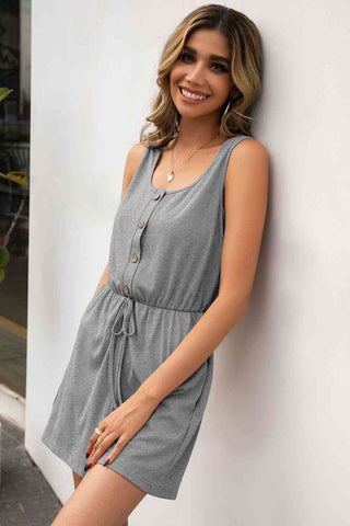 Buttoned Round Neck Sleeveless Romper - A Roese Boutique