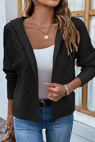 Cable - Knit Dropped Shoulder Hooded Cardigan - A Roese Boutique