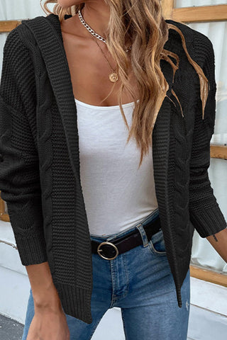 Cable - Knit Dropped Shoulder Hooded Cardigan - A Roese Boutique