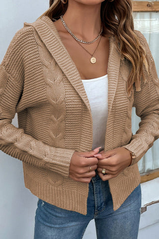 Cable - Knit Dropped Shoulder Hooded Cardigan - A Roese Boutique