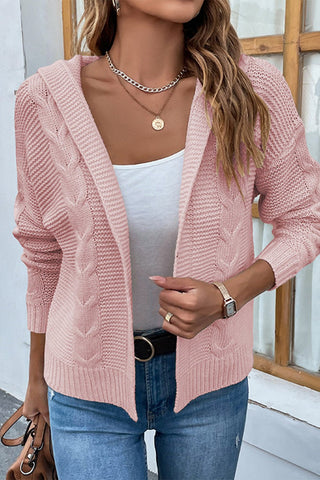 Cable - Knit Dropped Shoulder Hooded Cardigan - A Roese Boutique