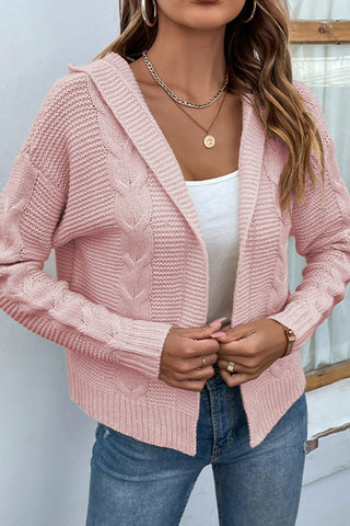 Cable - Knit Dropped Shoulder Hooded Cardigan - A Roese Boutique