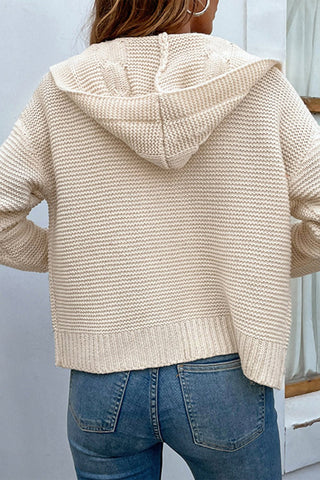 Cable - Knit Dropped Shoulder Hooded Cardigan - A Roese Boutique