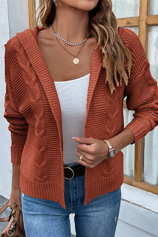 Cable - Knit Dropped Shoulder Hooded Cardigan - A Roese Boutique