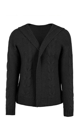 Cable - Knit Dropped Shoulder Hooded Cardigan - A Roese Boutique