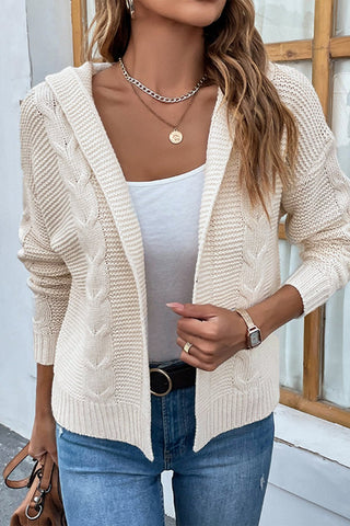 Cable - Knit Dropped Shoulder Hooded Cardigan - A Roese Boutique