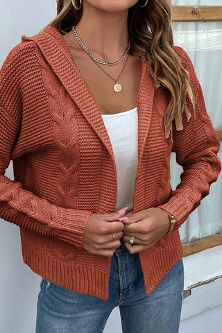 Cable - Knit Dropped Shoulder Hooded Cardigan - A Roese Boutique