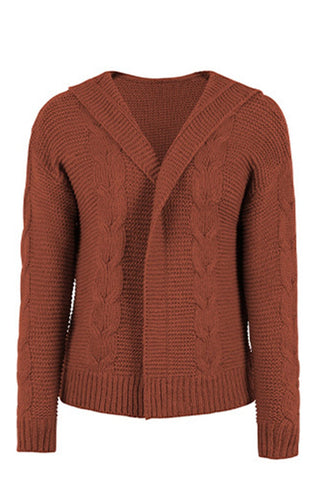 Cable - Knit Dropped Shoulder Hooded Cardigan - A Roese Boutique