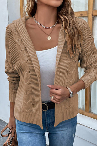 Cable - Knit Dropped Shoulder Hooded Cardigan - A Roese Boutique