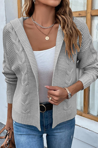 Cable - Knit Dropped Shoulder Hooded Cardigan - A Roese Boutique