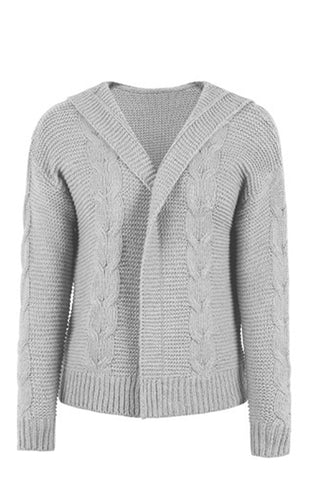 Cable - Knit Dropped Shoulder Hooded Cardigan - A Roese Boutique