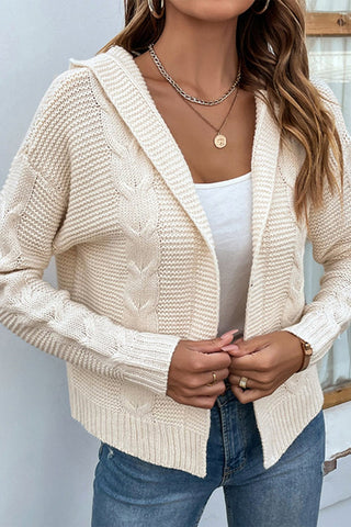 Cable - Knit Dropped Shoulder Hooded Cardigan - A Roese Boutique