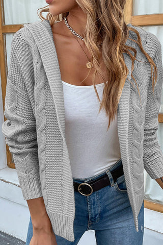 Cable - Knit Dropped Shoulder Hooded Cardigan - A Roese Boutique