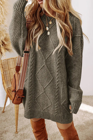 Cable - Knit Round Neck Sweater Dress - A Roese Boutique