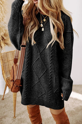 Cable - Knit Round Neck Sweater Dress - A Roese Boutique