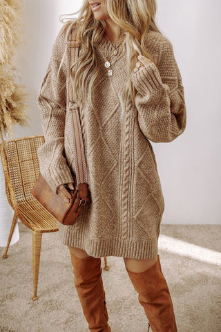 Cable - Knit Round Neck Sweater Dress - A Roese Boutique